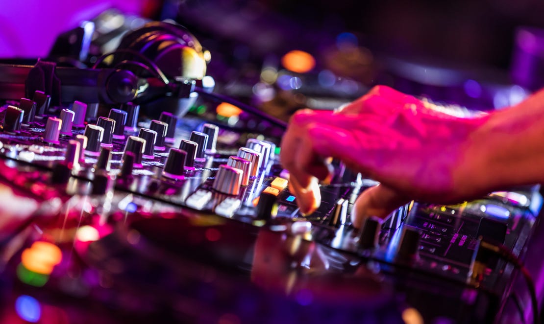 Close Up of DJ mixing console